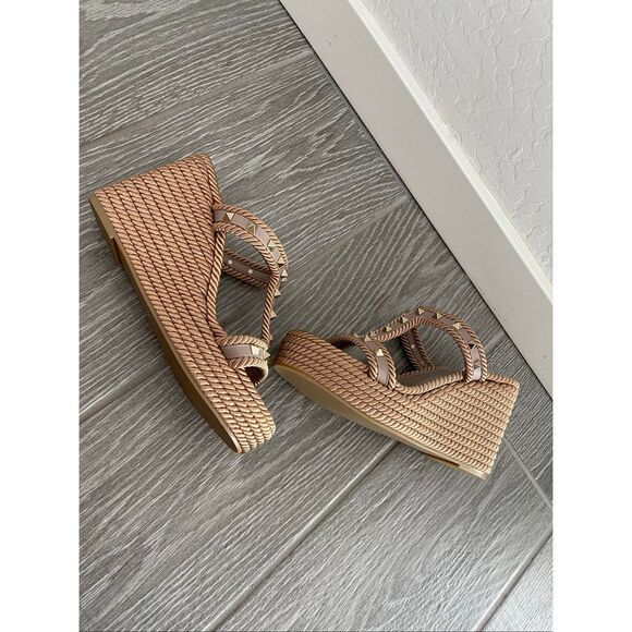 VALENTINO Rockstud Torchon T-Strap Espadrille Sandals Size 10 - Picture 2 of 10